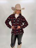 WOMEN'S WRANGLER RETRO SOUTHWESTERN PRINT SHERPA PULLOVER IN WINE TASTING| 112335654