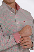 MEN'S GEOMETRIC PRINT BUTTON-DOWN WESTERN SHIRT - CREAM / RED | MTW1105459