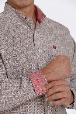 MEN'S GEOMETRIC PRINT BUTTON-DOWN WESTERN SHIRT - CREAM / RED | MTW1105459