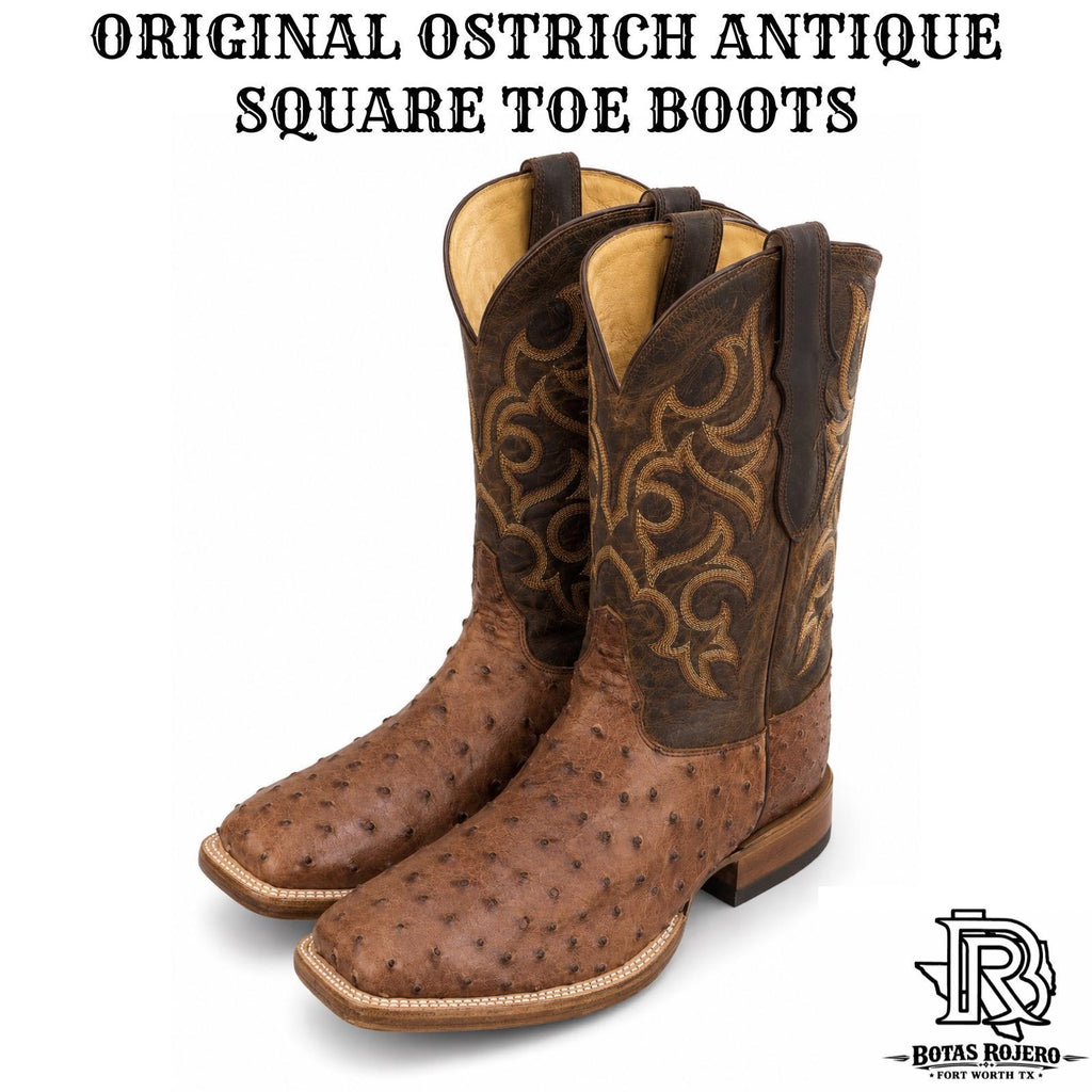 “ Wagon Boss “ | OSTRICH ANTIQUE BROWN ORIGNAL JUSTIN BOOTS MEN SQUARE TOE WESTERN BOOTS P01201