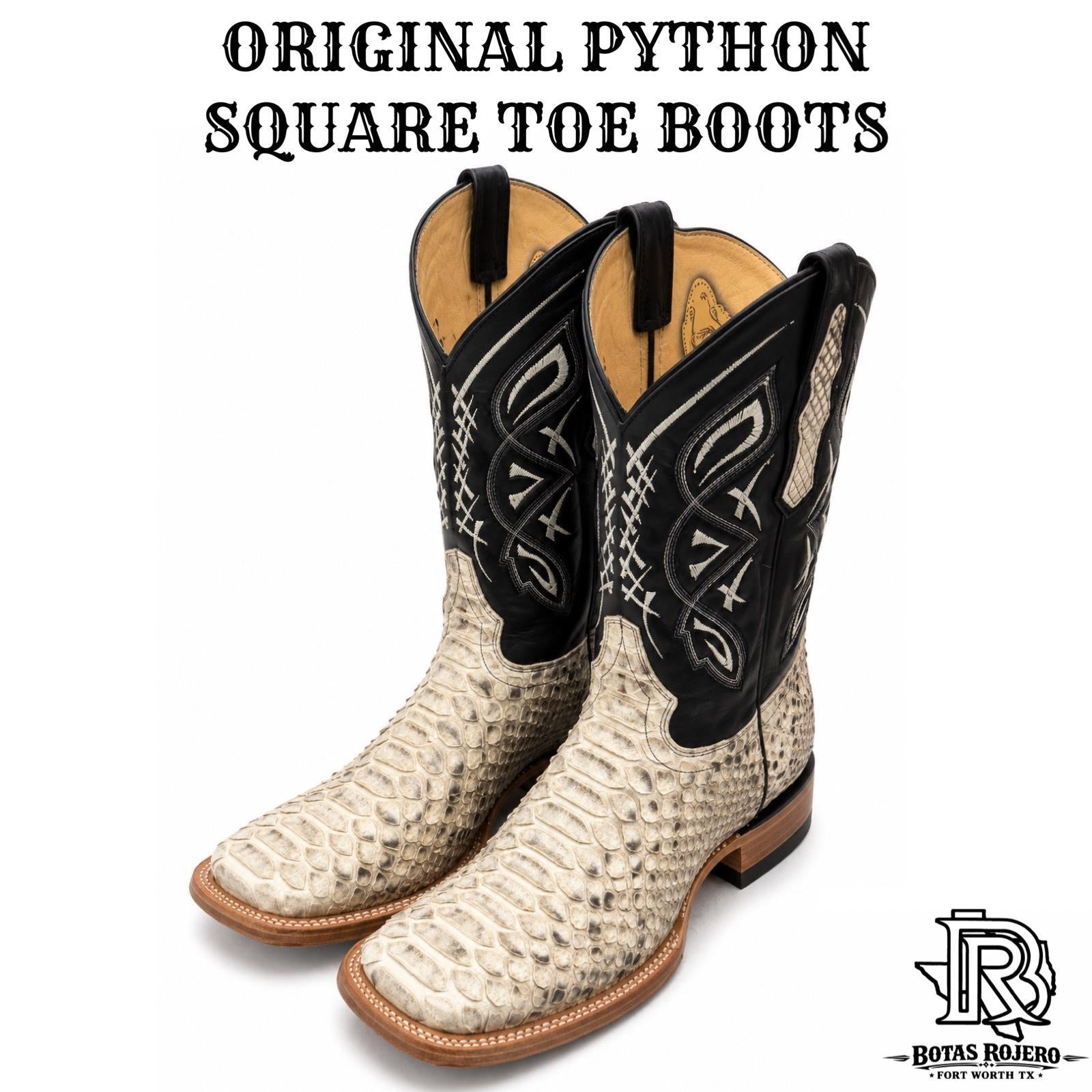 “ Broken Arrow “ | ORIGINAL SNAKE PYTHON MEN NATURAL WESTERN SQUARE TOE BOOTS