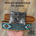“ SILVER LONG HORN “ | WESTERN SQUARE BUCKLE TOOLED DESIGN