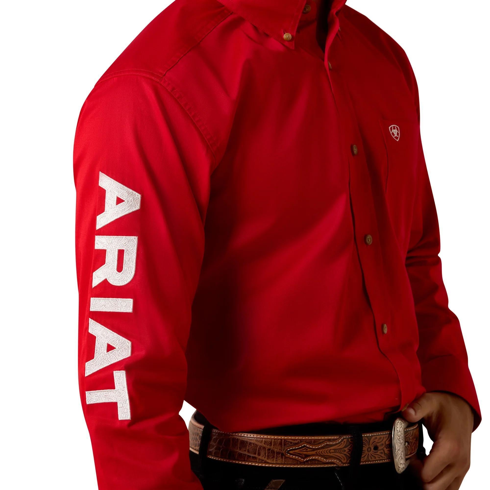 Ariat Men's Team Logo Tango Red Twill Fitted Button Down Shirt |10073653