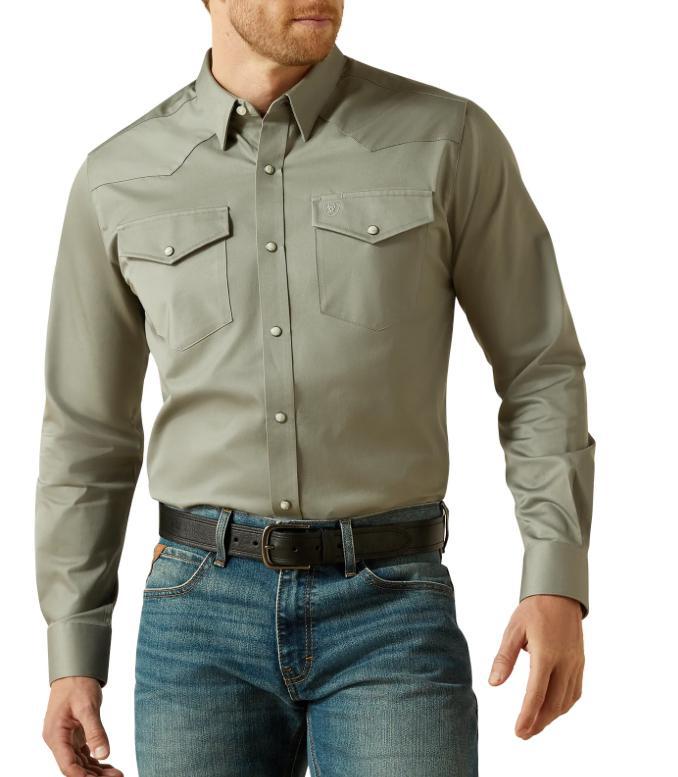 Ariat Men's Solid Twill Grey Fitted Snap Shirt |10062247