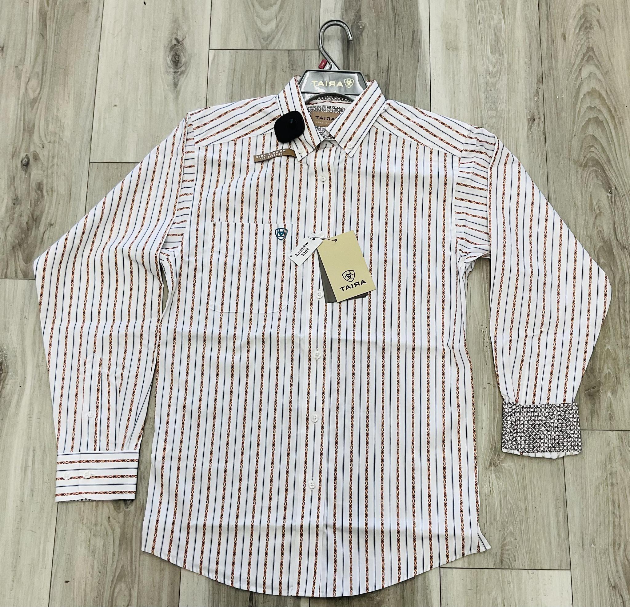 ARIAT MEN’S WRINKLE FREE AUGUSTINE LONG  SLEEVE WHITE SERAPE STRIPE SHIRT | 10071751
