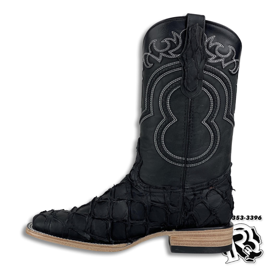 “ Buck “ | BLACK PIRARUCU ( FISH ) MEN SQUARE TOE WESTERN BOOTS