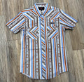 ‘’KAIN’’ MENS ROCK & ROLL ORANGE STRIPE AZTEC SHORT SLEEVE SHIRT | BMN3S06498