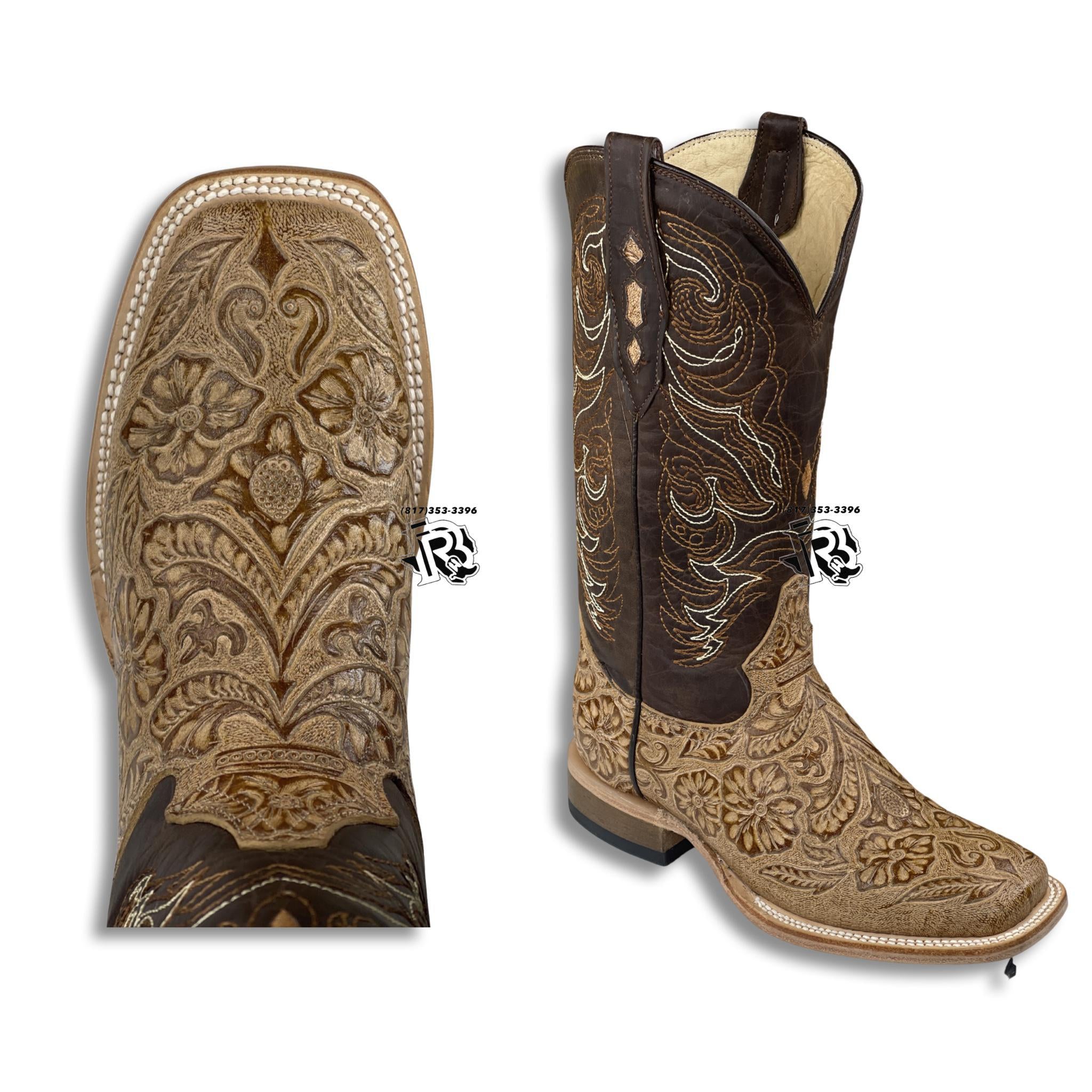 Tan Tooled Leather | WOMEN WESTERN SQUARE TOE BOOTS