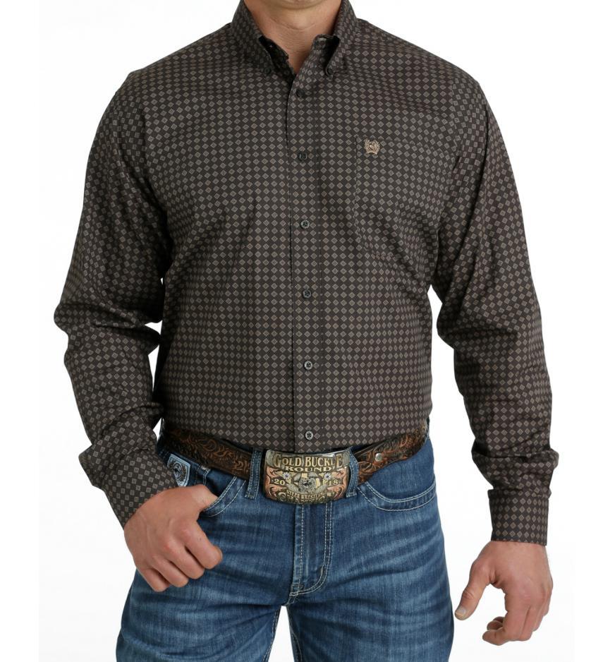 CINCH MENS BROWN DIAMOND PRINT SHIRT - MTW1105655.