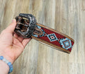 “ THOMAS”| IRON SPUR ™️ MENS WESTERN TOOLED LEATHER BELT BEADED RED