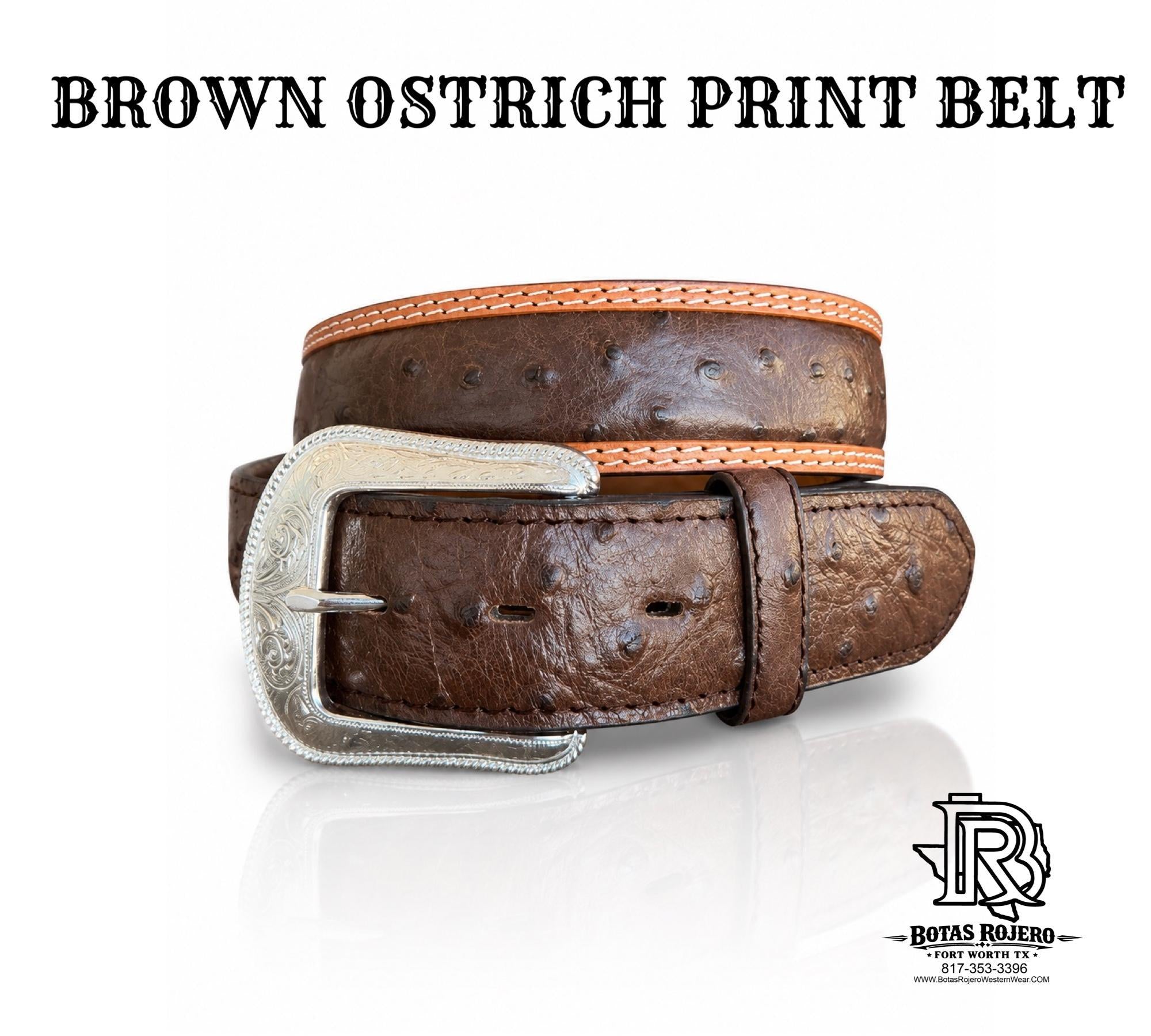 BROWN OSTRICH PRINT BELT 1.5 INCH WIDE MR2242