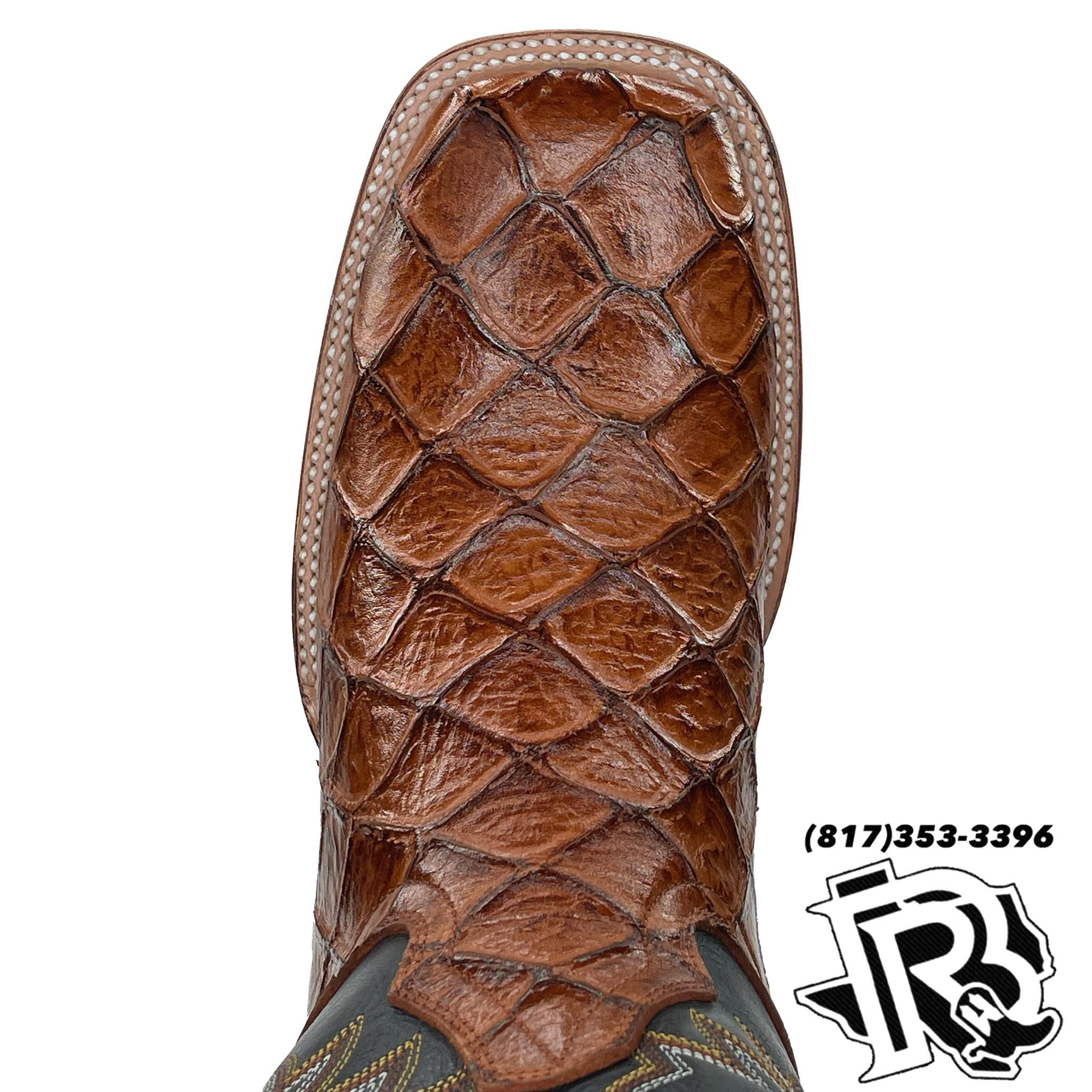 BIG BASS (FISH BOOT) PRINT | MEN SQUARE TOE BOOTS COGNAC