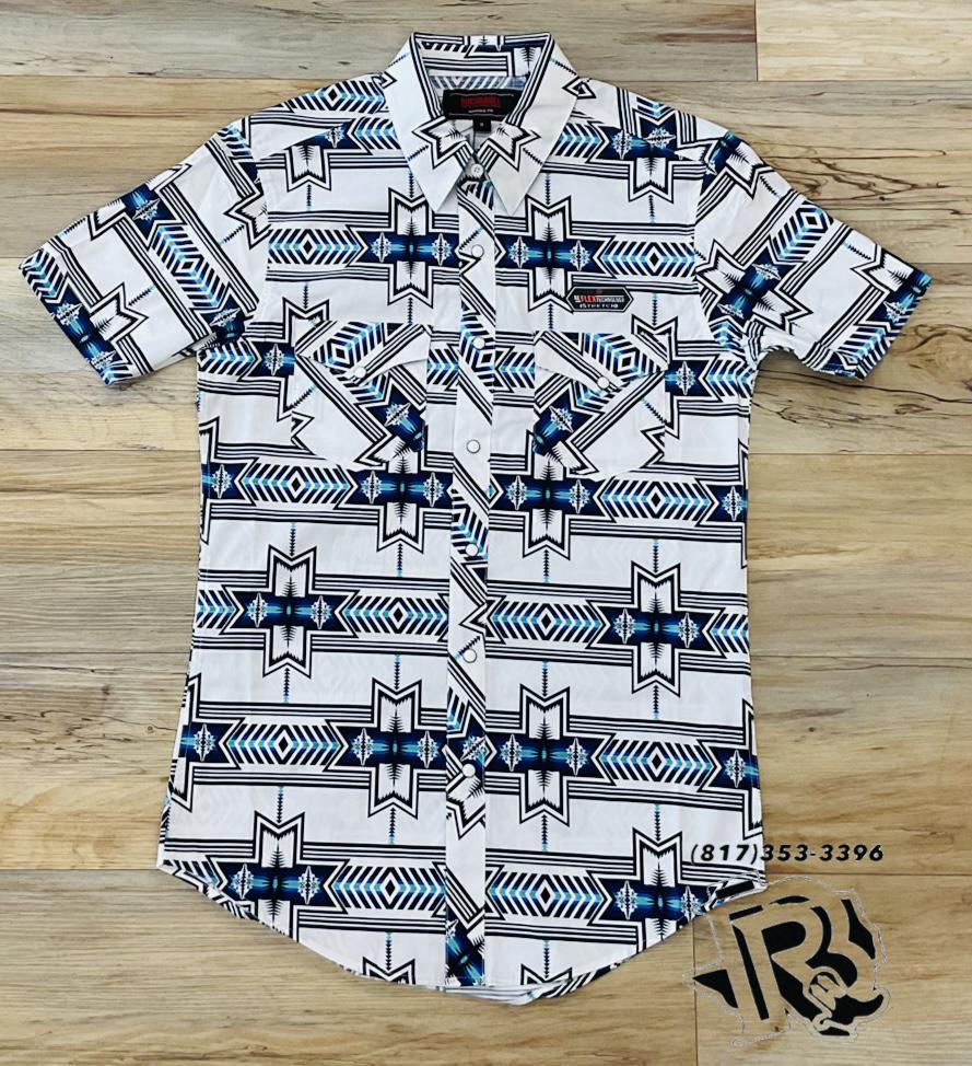 Mens short sleeve Aztec woven snap shirt blue rock & roll | RRMS1SR0QY