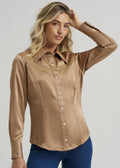 Wrangler Women's Gold Lainey Wilson Satin Button Up Shirt|112374462
