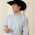 ARIAT MEN’S CROW FITTED WHITE LONGHORN STRIPE LONG SLEEVE SHIRT |10079419