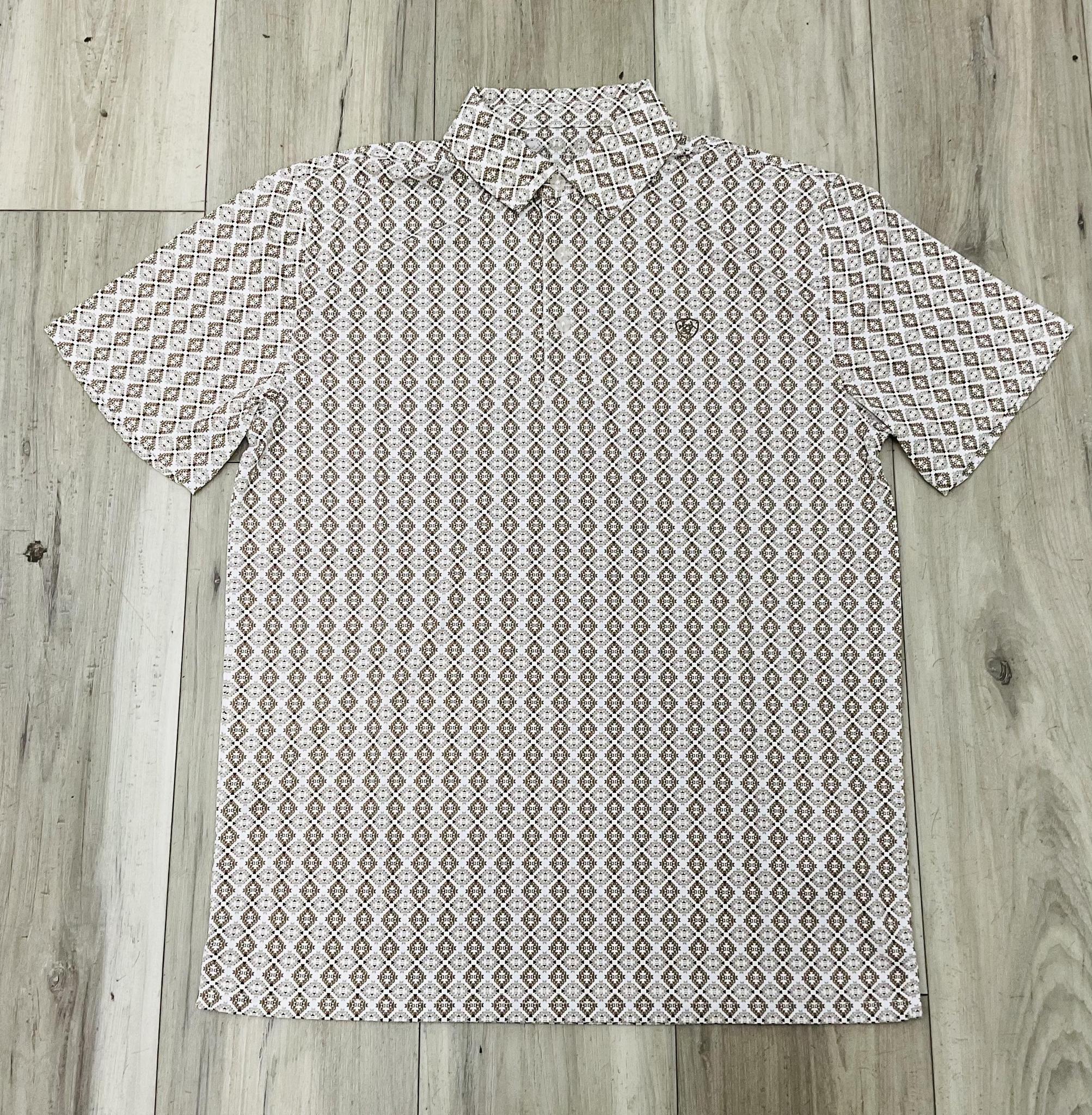 ARIAT MEN’S AL OVER PRINT TAUPE GREY SOUTHWEST POLO | 10073469
