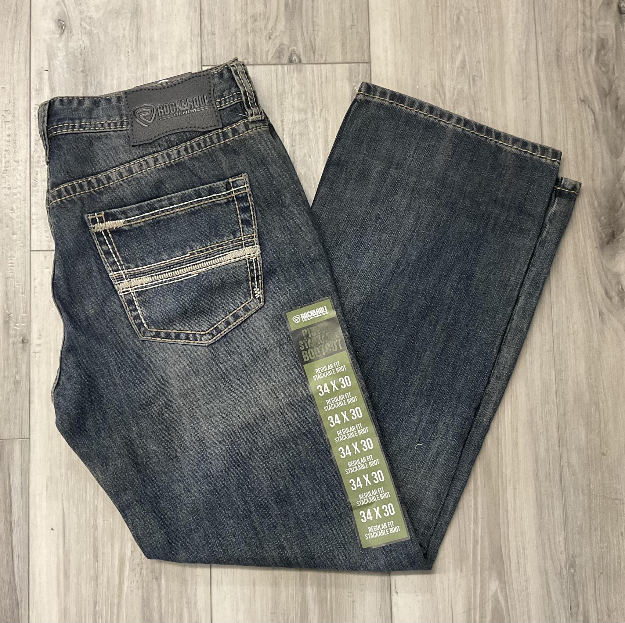 ROCK & ROLL MENS MEDIUM  VINTAGE PISTOL STACKABLE BOOTCUT JEANS |BMSPD08012