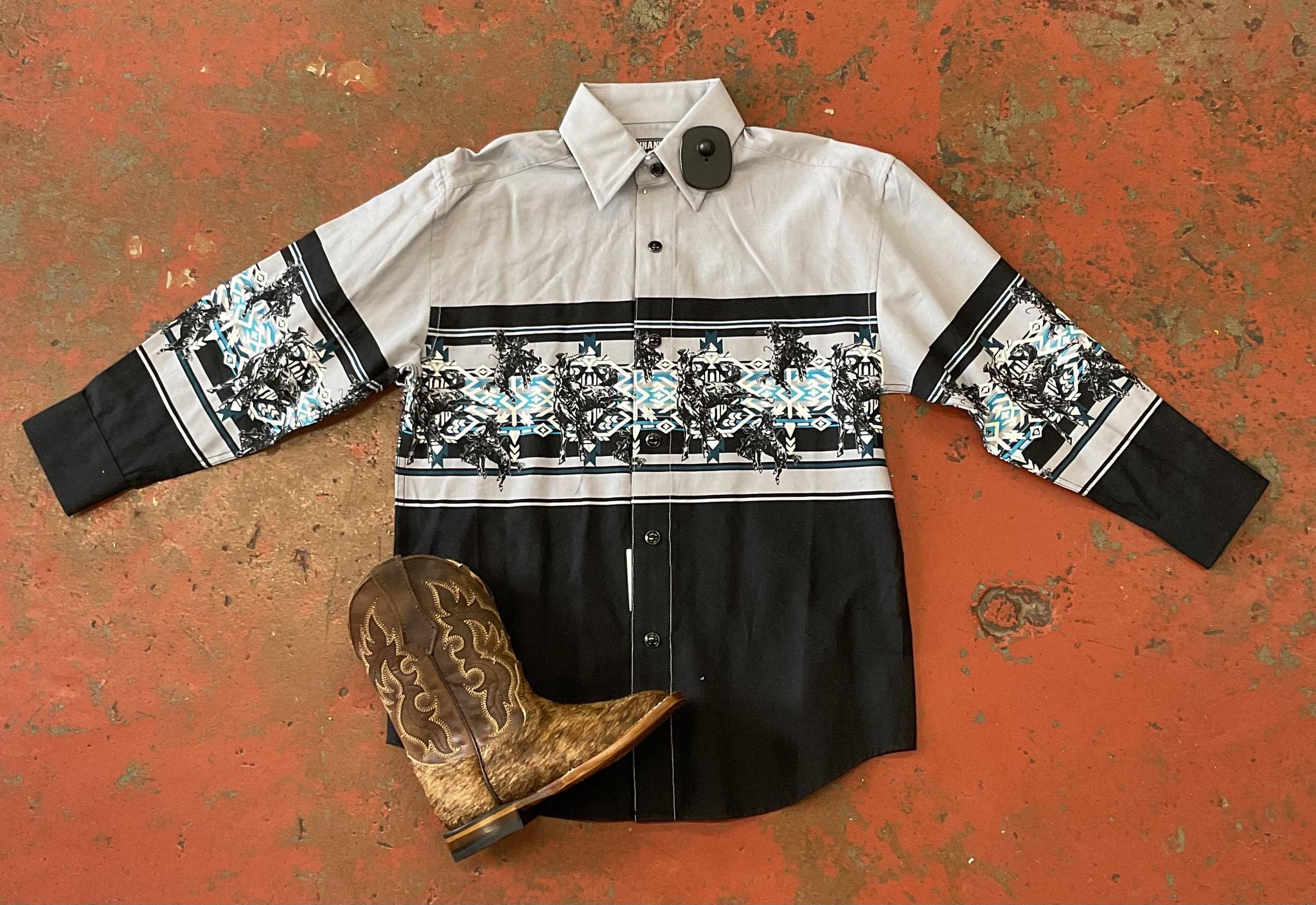 Boys long sleeve snap shirt gray/black | C0S1273