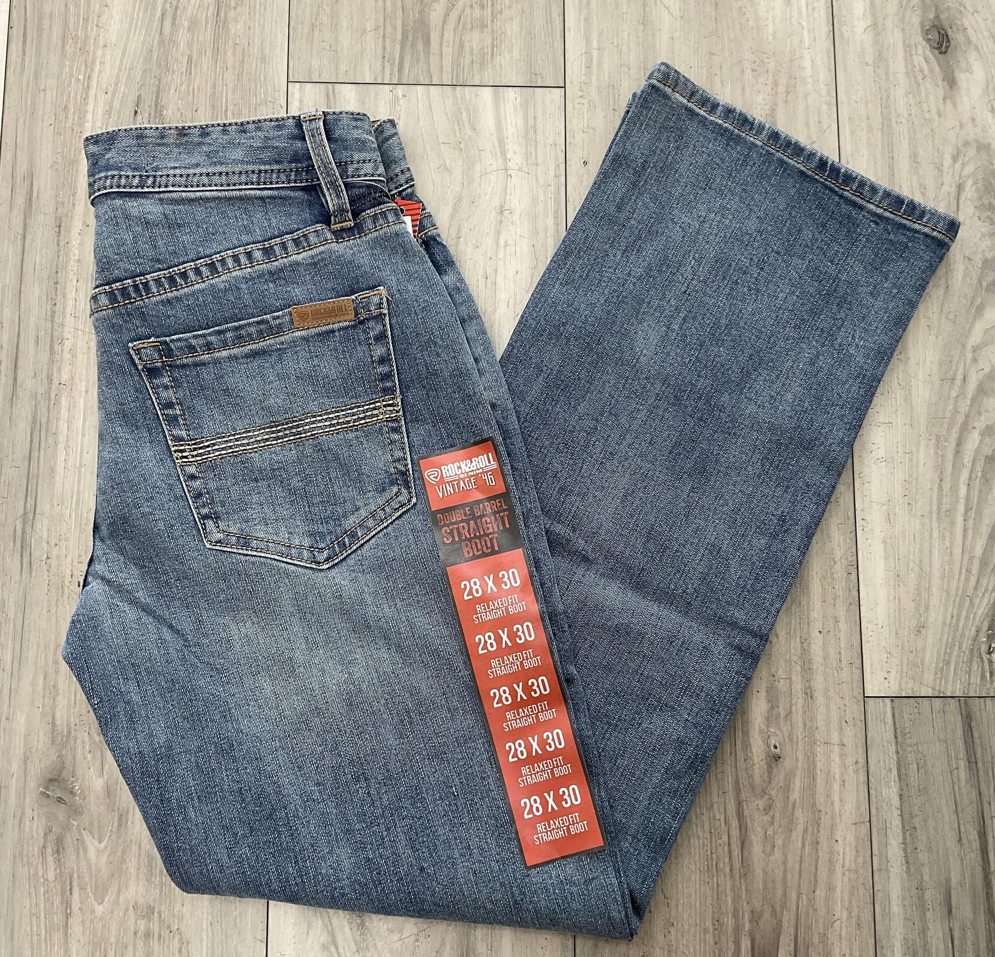 ROCK & ROLL MEN’S DOUBLE BARRE LIGHT WASH STRAIGHT BOOT CUT JEANS|VM0SD10237