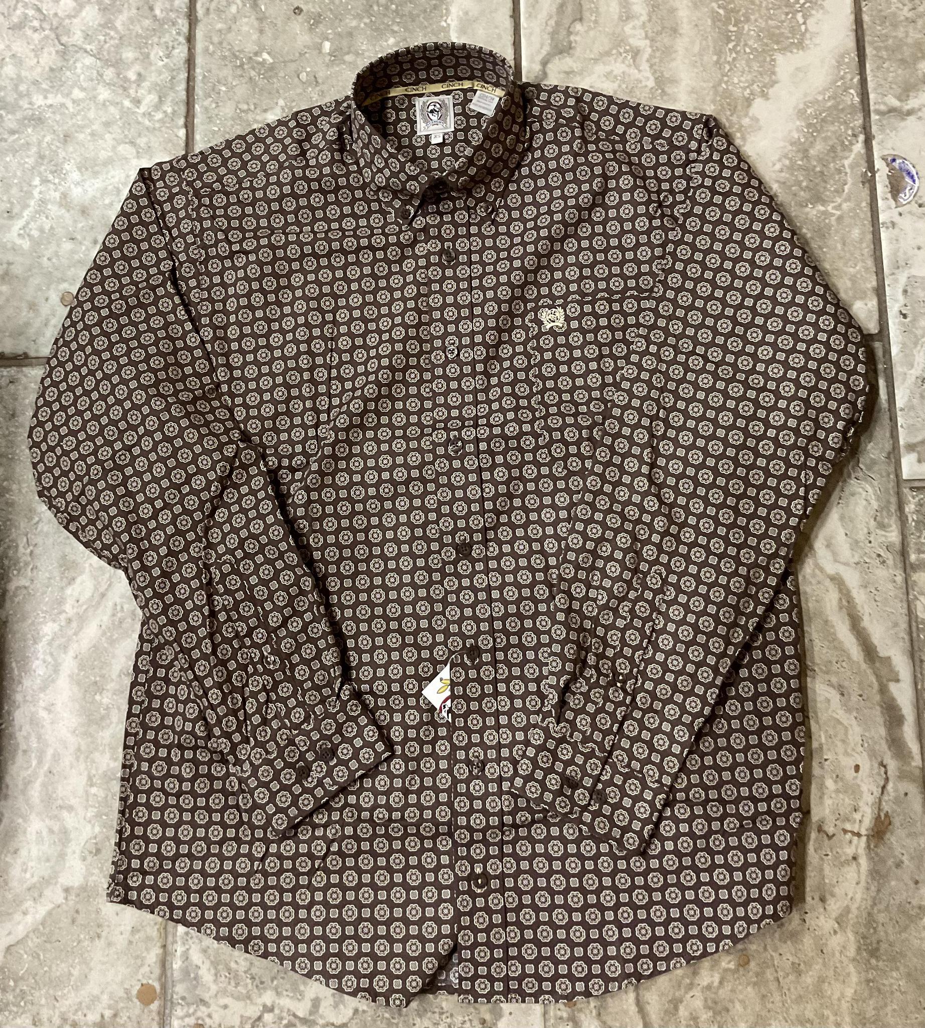 MENS LONG SLEEVE  PRINT BROWN SHIRT CINCH | MTW1105425