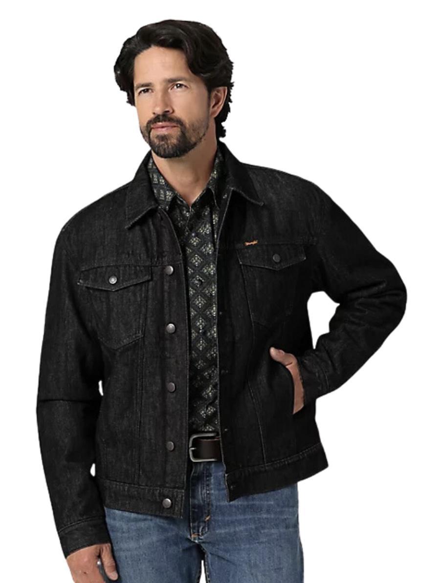 Men's Wrangler® Sherpa Lined Denim Jacket Black Obelisk | 112335726
