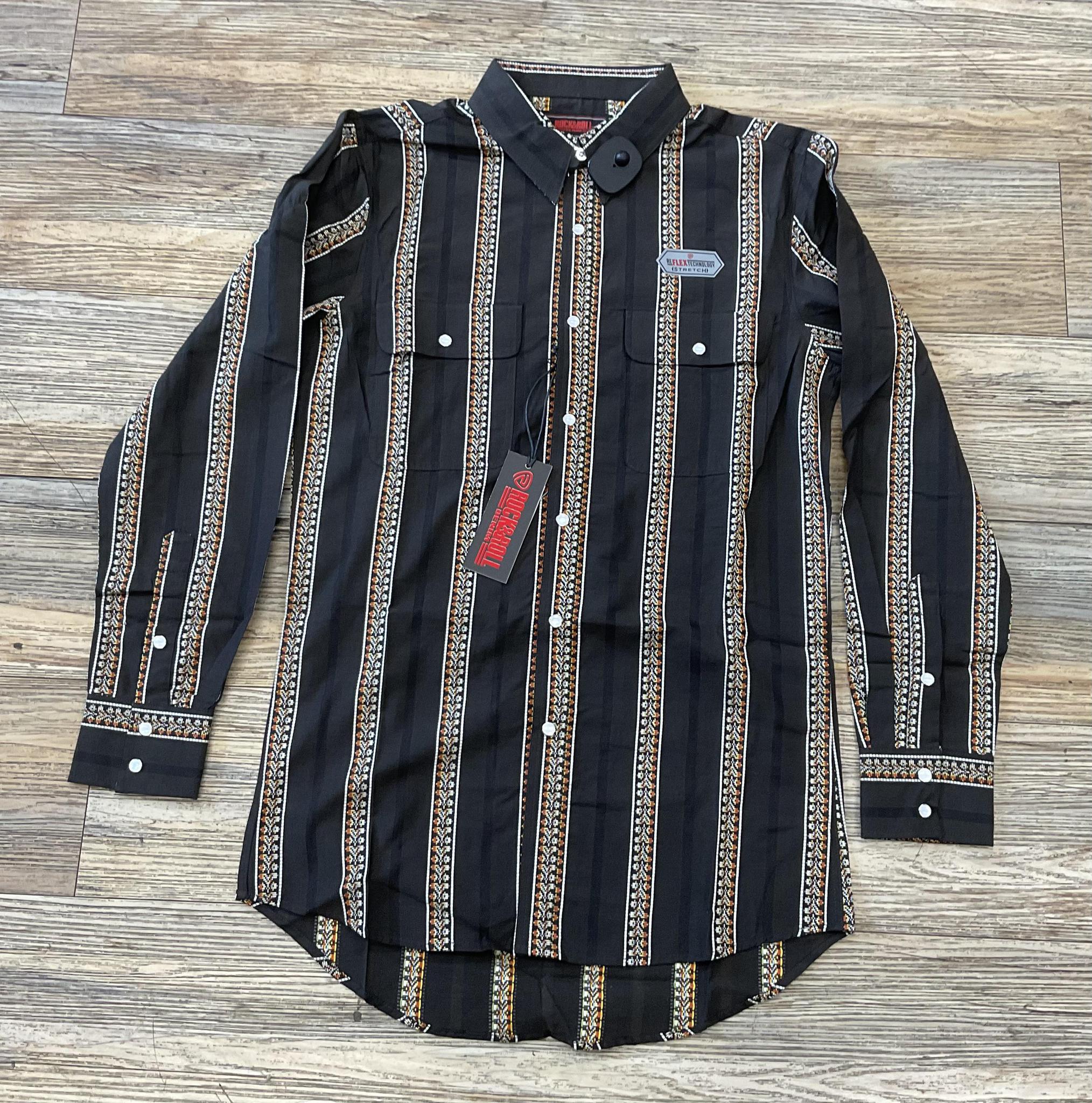 MENS ROCK & ROLL BLACK WOVEN BD LONG SLEEVE SHIRT | BMN2S04743