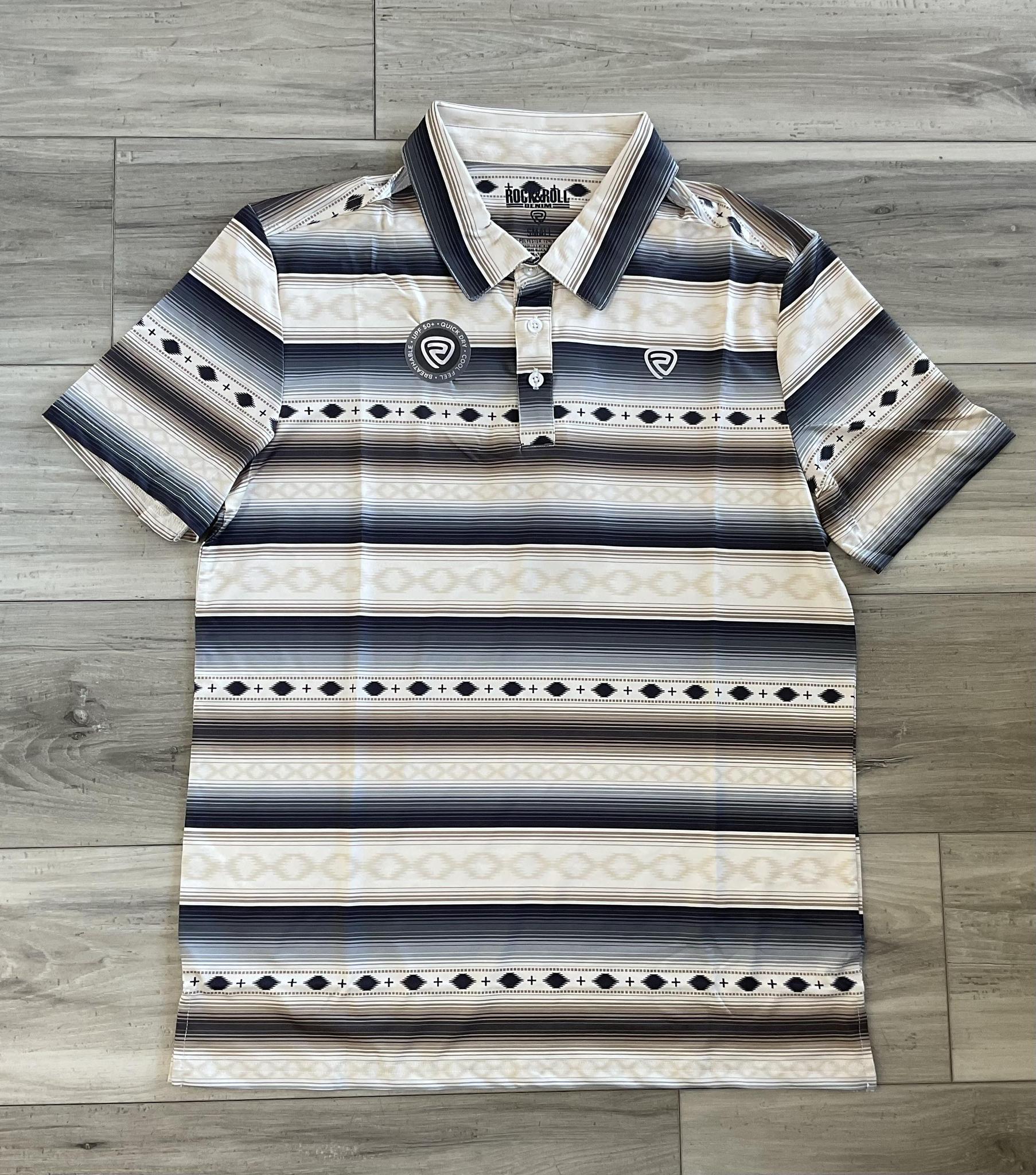 ROCK & ROLL MEN’S NATURAL AZTEC PRINTED POLO | BM51T08347