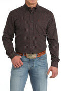 MEN'S MODERN FIT GEOMETRIC PRINT BUTTON-DOWN WESTERN SHIRT - BLACK |MTW1347117