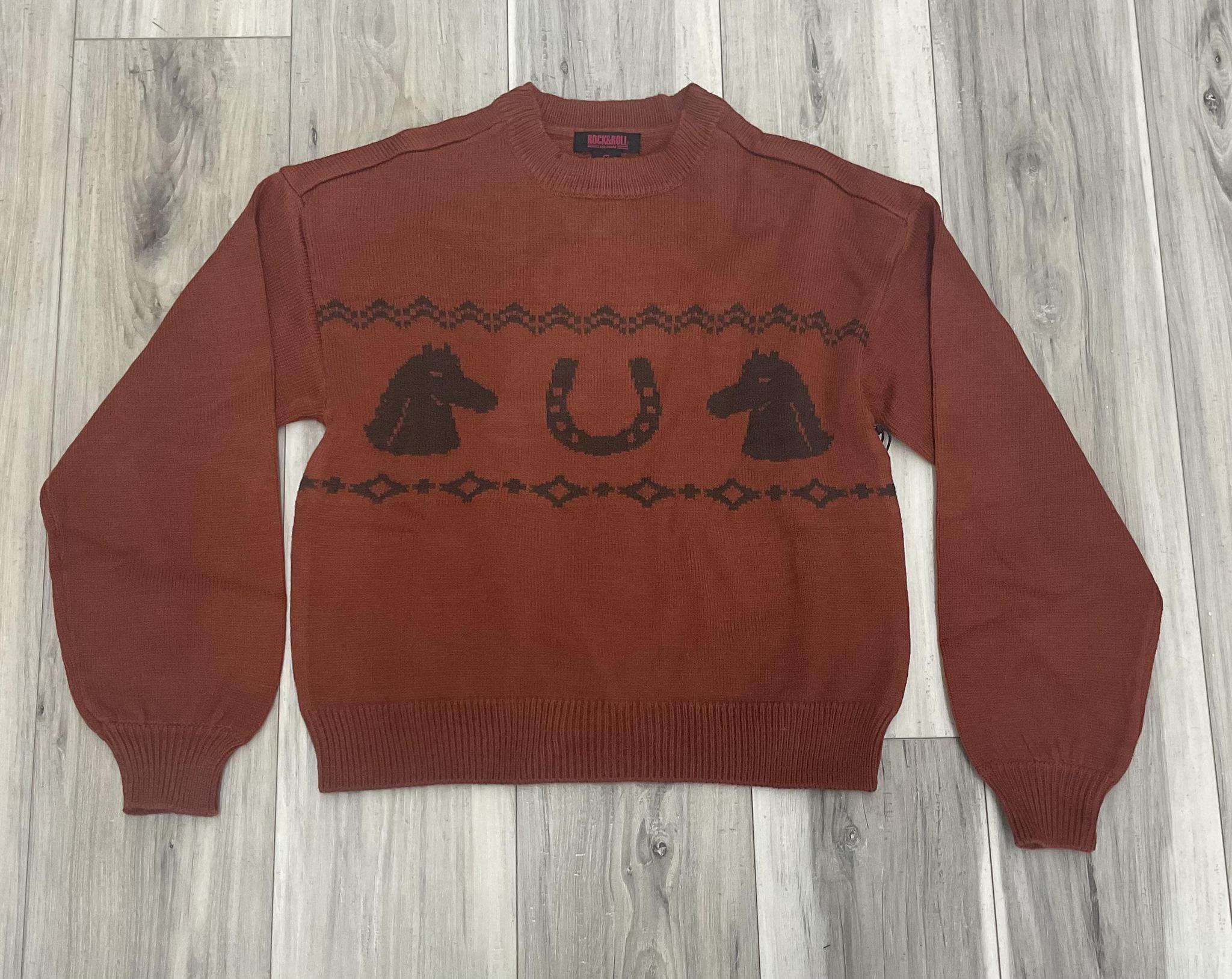 ROCK & ROLL HORSE & AZTEC NOVELTY BURNT ORANGE SWEATER | BW32T07805