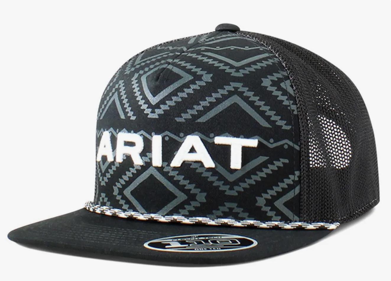 Ariat Western Mens Cap Baseball Hat Mesh Back Logo Rope Black |A300072001