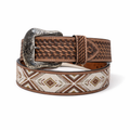 “ Damian  “ | 2 INCH MEN WESTERN TOOLED LEATHER BELT BEADED LIGHT BROWN