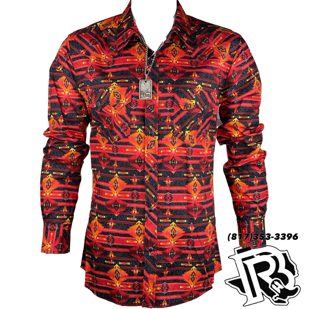 AZTEC MEN SHIRT | LONG SLEEVE RED VINTAGE SHIRT