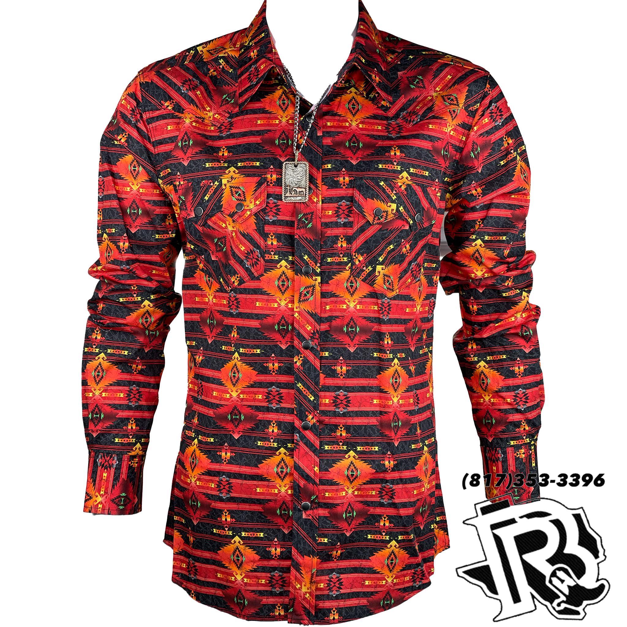AZTEC MEN SHIRT | LONG SLEEVE RED VINTAGE SHIRT
