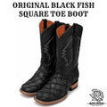 “ Buck “ | BLACK PIRARUCU ( FISH ) MEN SQUARE TOE WESTERN BOOTS