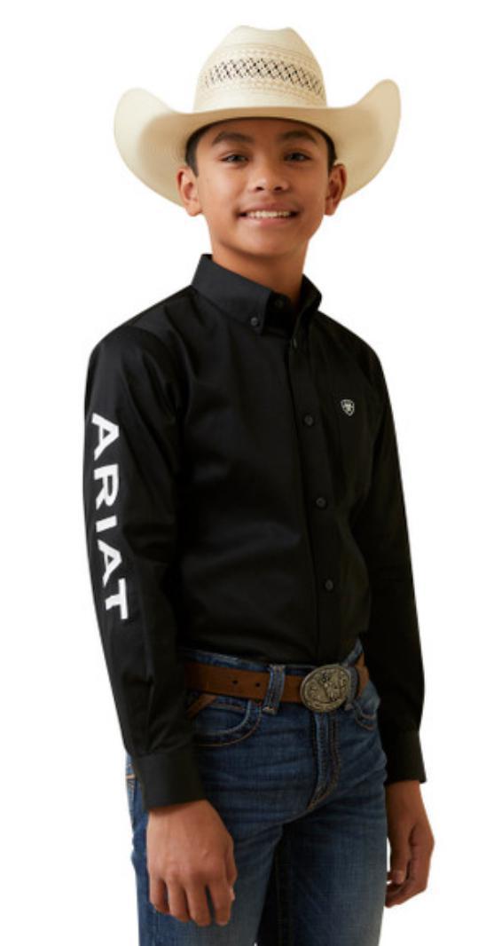 ARIAT TEAM LOGO TWILL BLACK WHITE  BOYS SHIRT |10045426