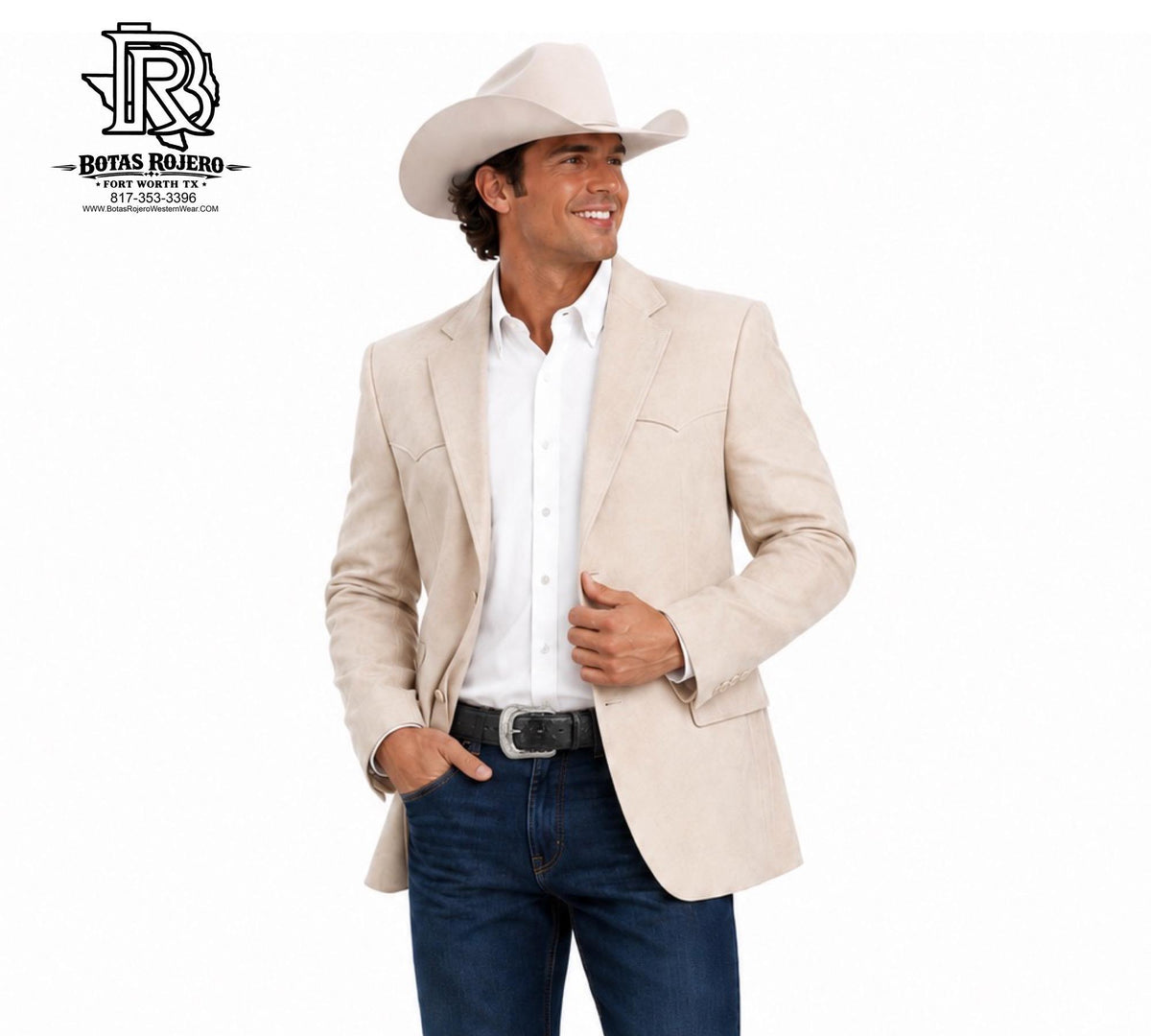 Beige Men Western Sport Coat Suede By Iron Spur