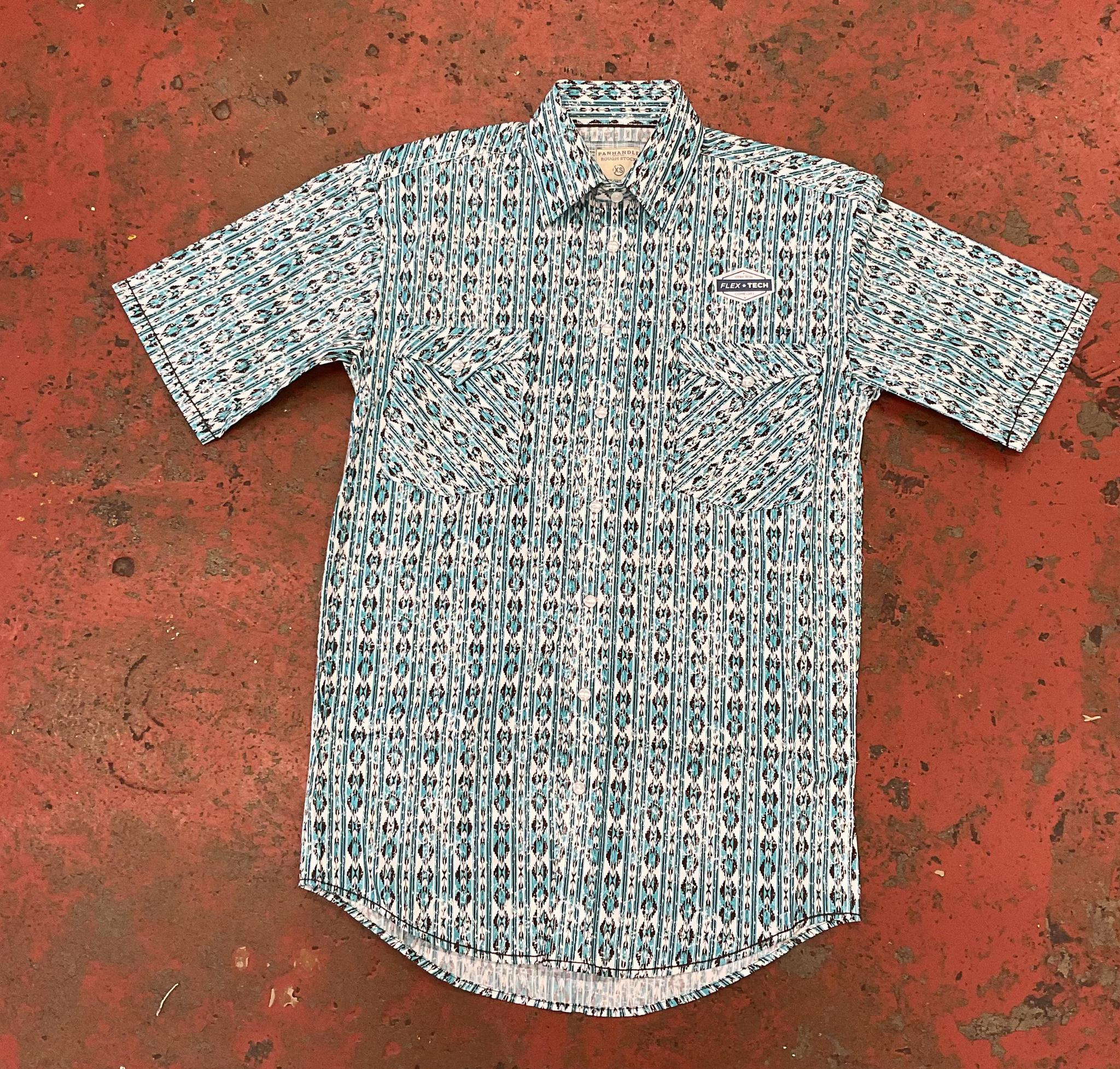 MENS Aztec short sleeve snap turquoise rock & roll |RSMS1SR0ND