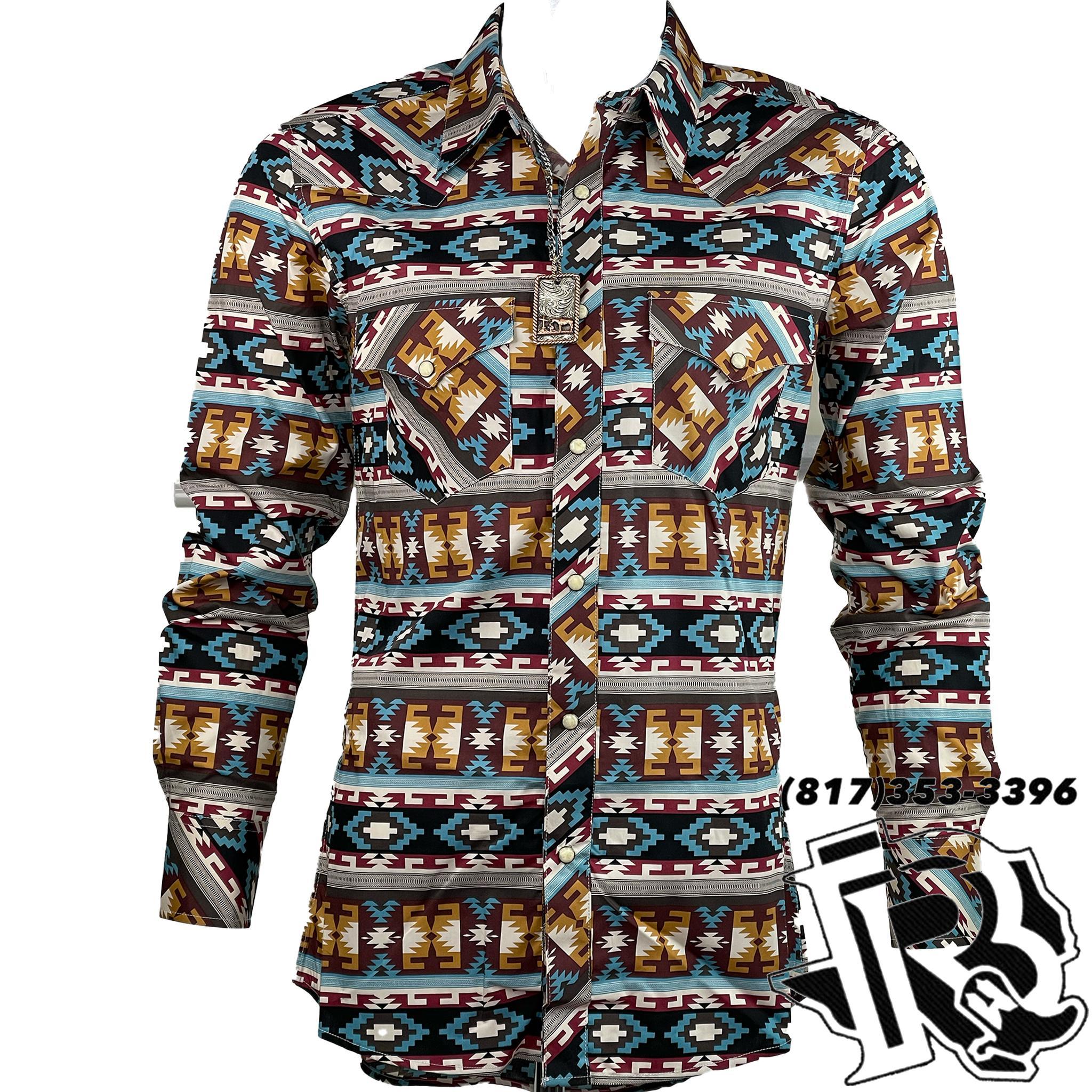 AZTEC PRINT | MEN LONG SLEEVE SNAP SHIRT B2S7079