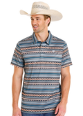 Rock & Roll Denim Teal Aztec Stripe Short Sleeve Polo| BM51T08346