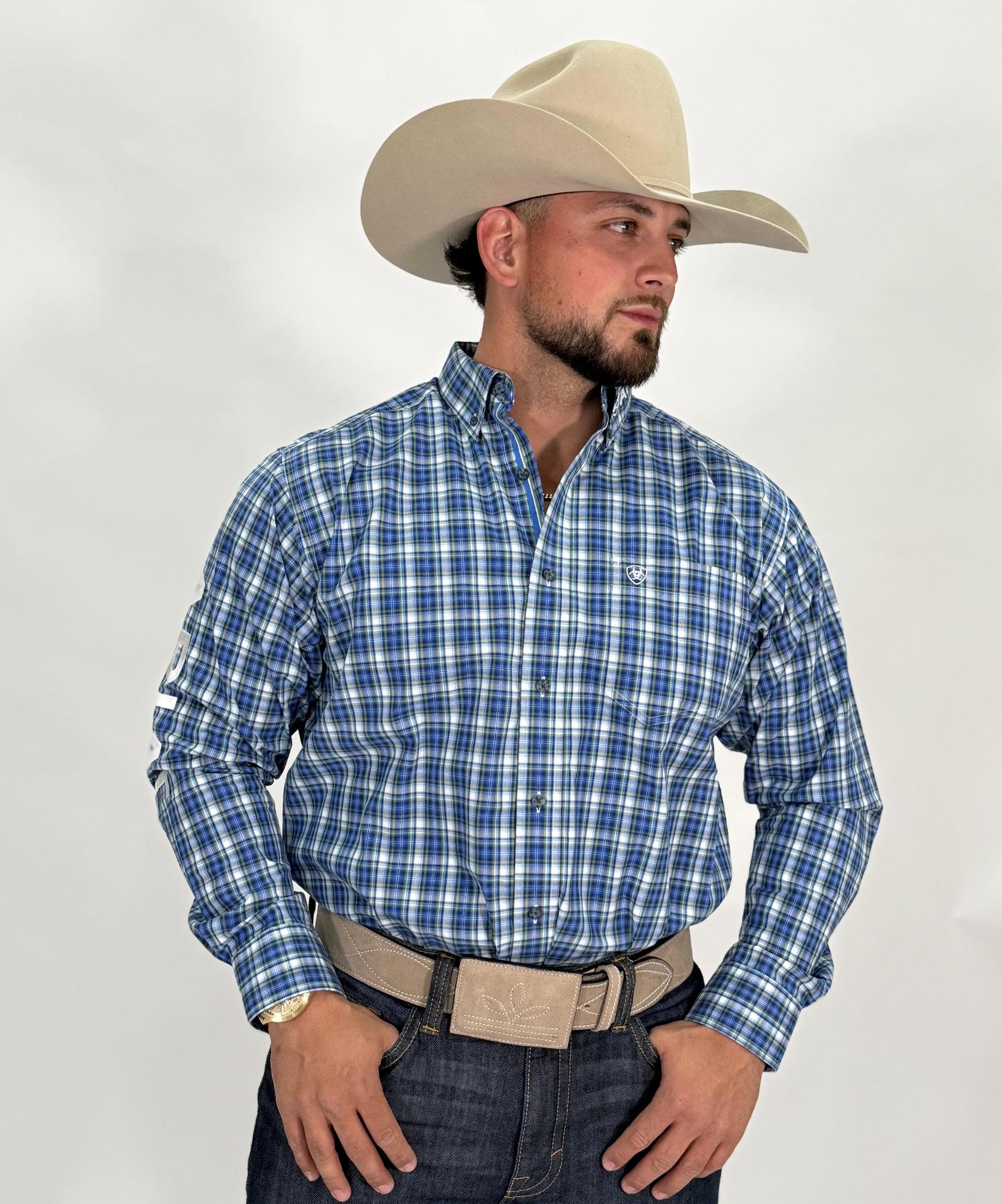 Mens ariat pro Team Samson classic long sleeve shirt blue |10043794