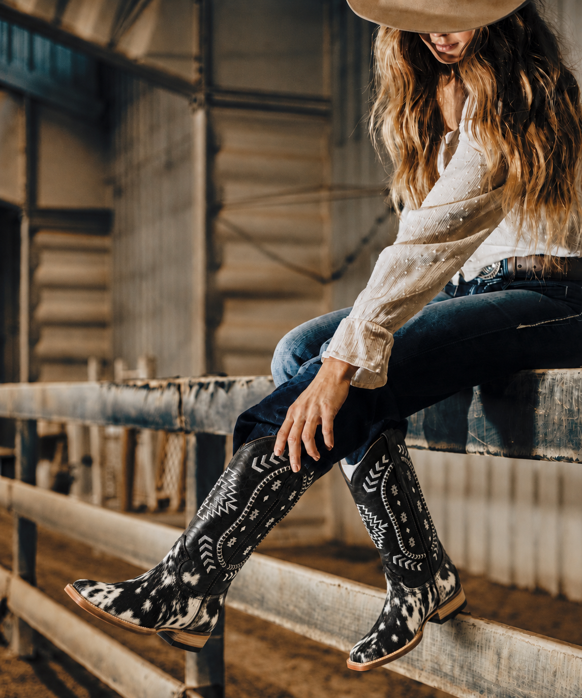 “ Yesenial “ Women Cowhide Boots Square Toe Western Boots