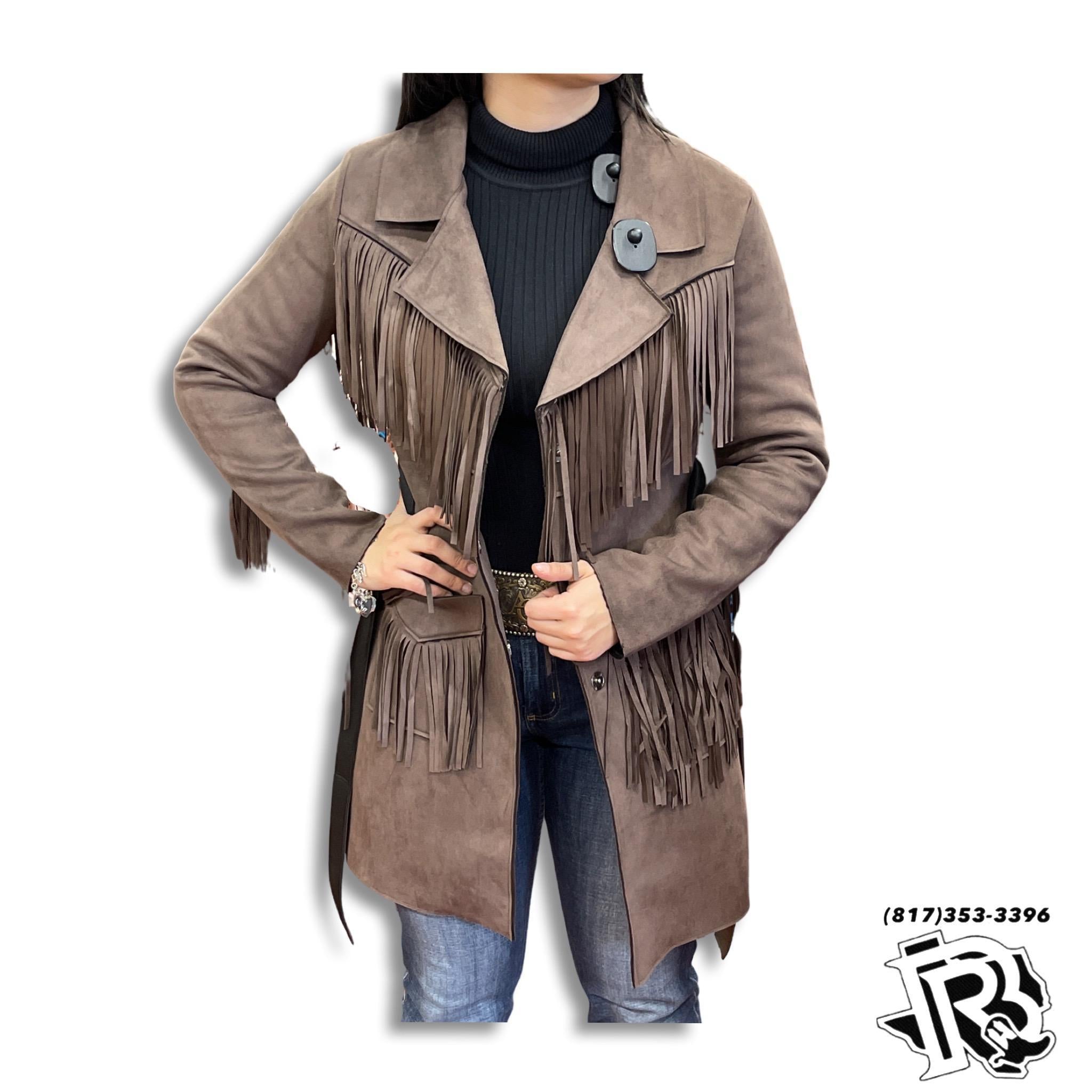 “ Miriam “ | WOMEN JACKET WITH FRINGE BROWN PRW092RZWC