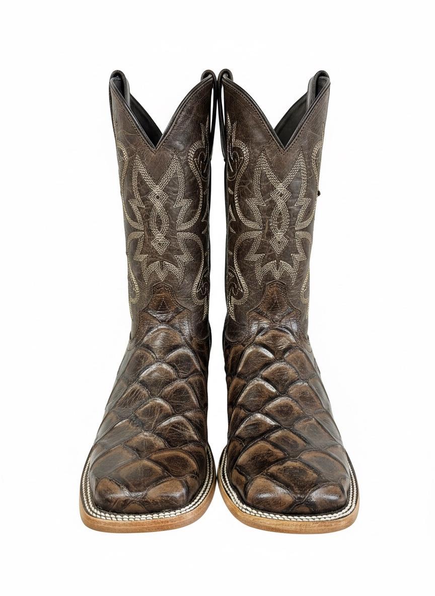 BUCKSHOT | (FISH) BROWN PRINT MEN SQUARE TOE BOOTS STYLE