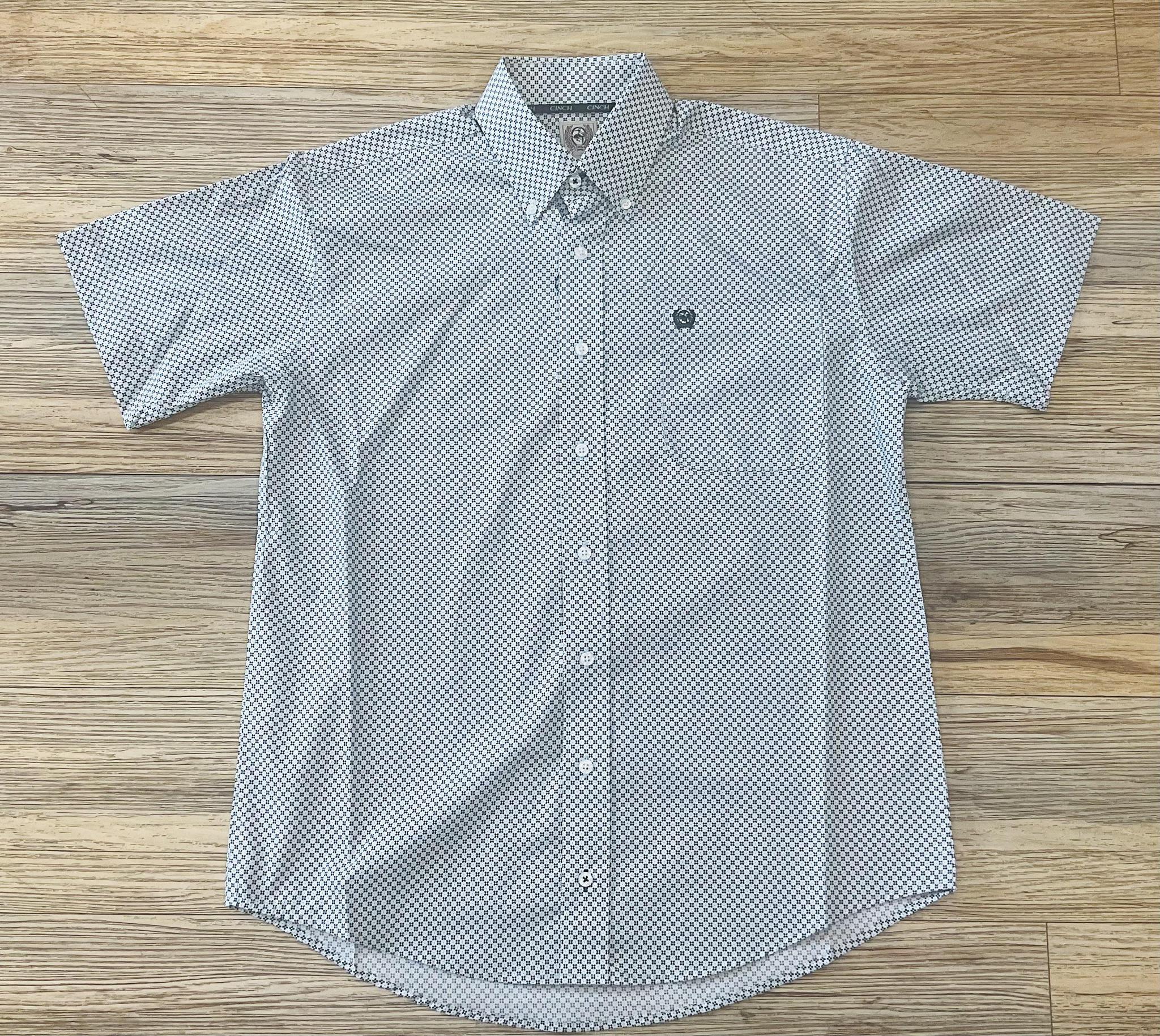 Cinch Men's Classic Light Blue Geo Print Button Down Short Sleeve Western Shirt | MTW1111451