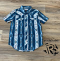 Mens short sleeve Aztec ripstop snap teal shirt rock & atoll | RRMS1SR0RT