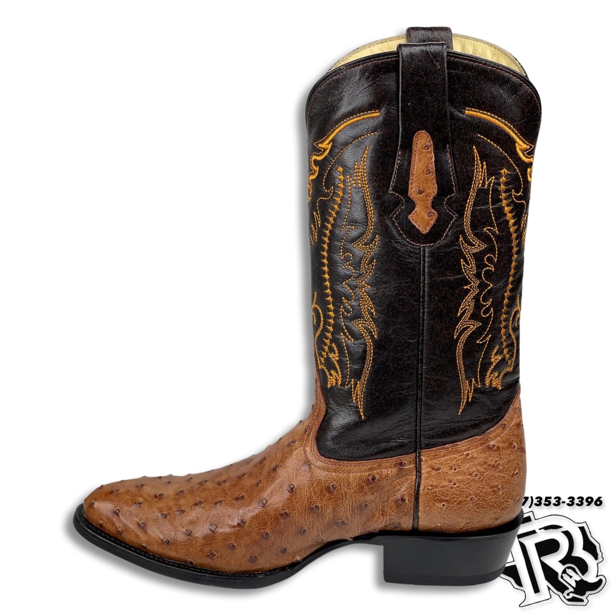 ORIGNAL OSTRISH COGNAC | MEN WESTERN COWBOY BOOTS ROUND TOE 2419
