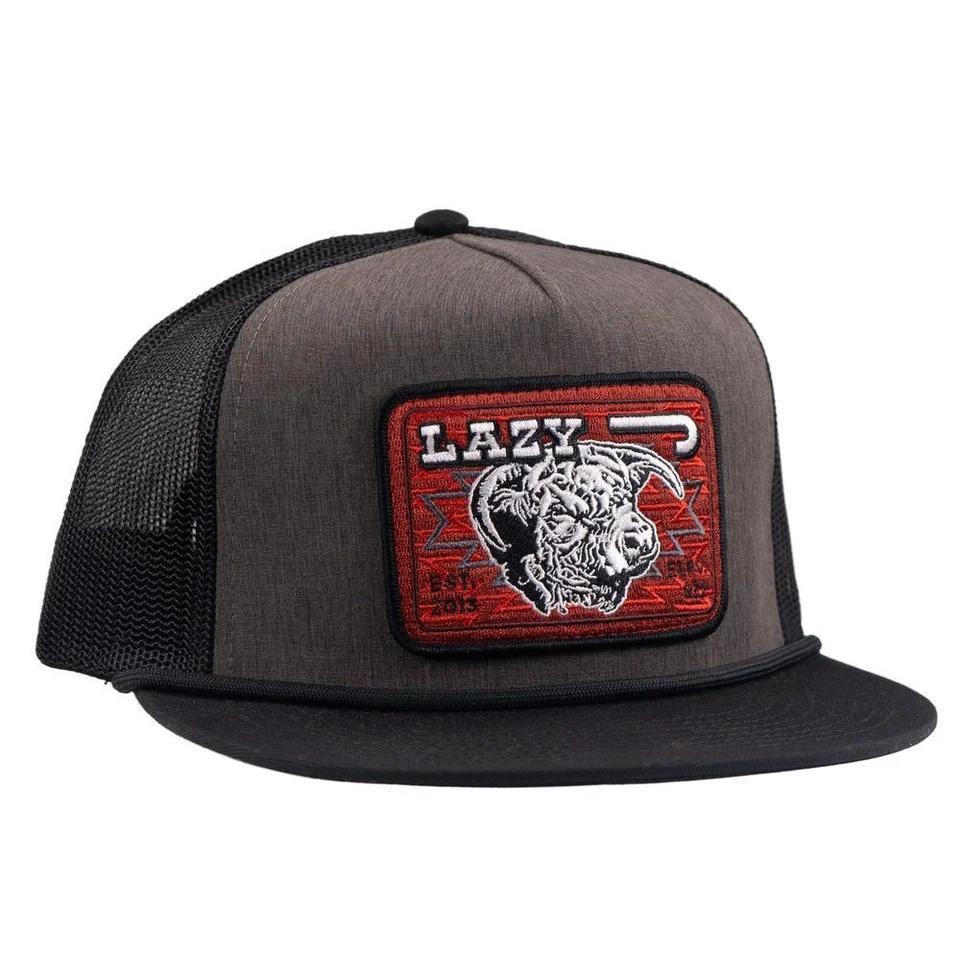 Lazy J Ranch Charcoal Grey & Black Red Cowpoke Classic Five Panel Trucker Hat