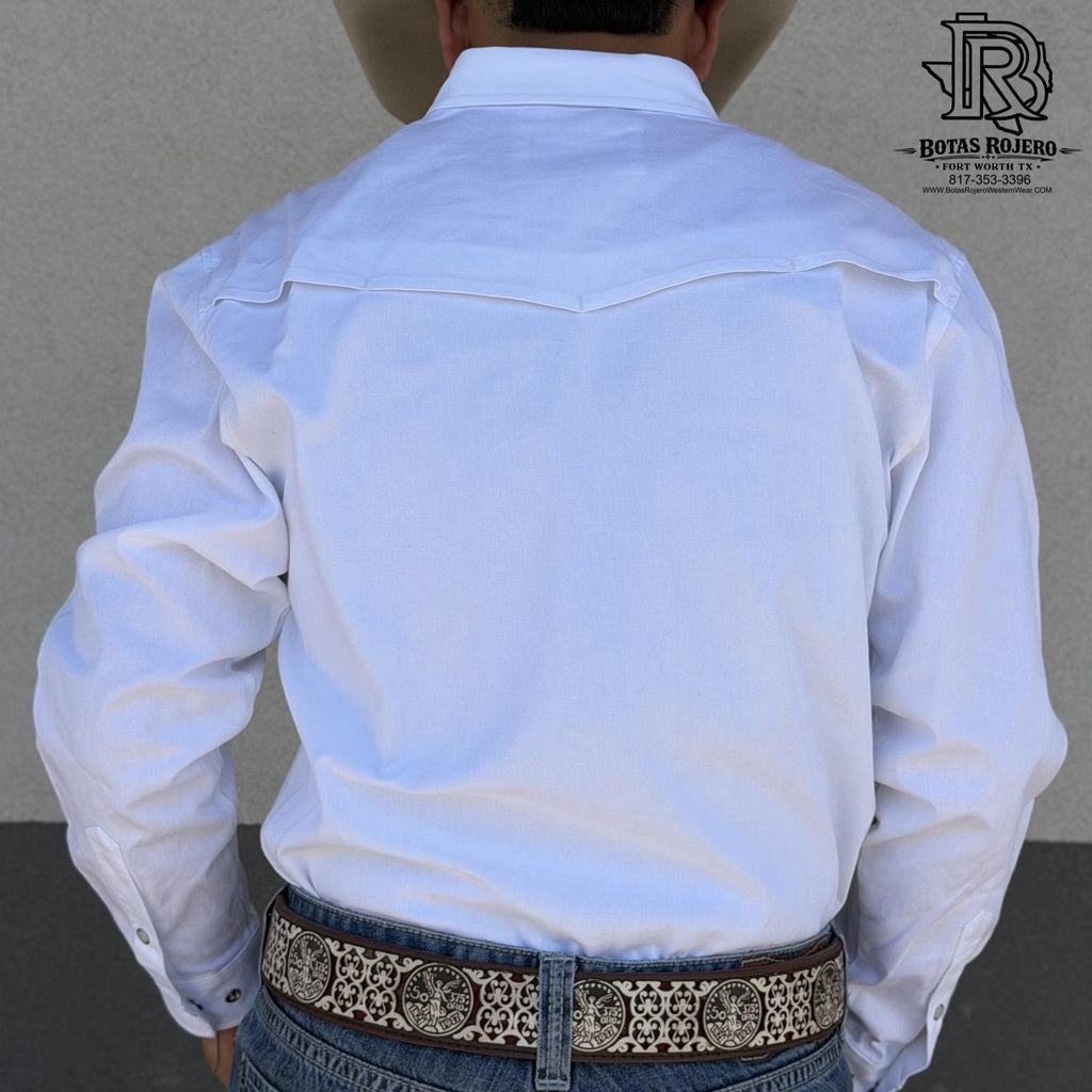 IRON SPUR | MEN WESTERN SHIRT WHITE LONG SLEEVE PEARL SNAP