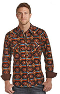 Rock and Roll Cowboy Poplin Aztec Print Long Sleeve Shirt B2S4124
