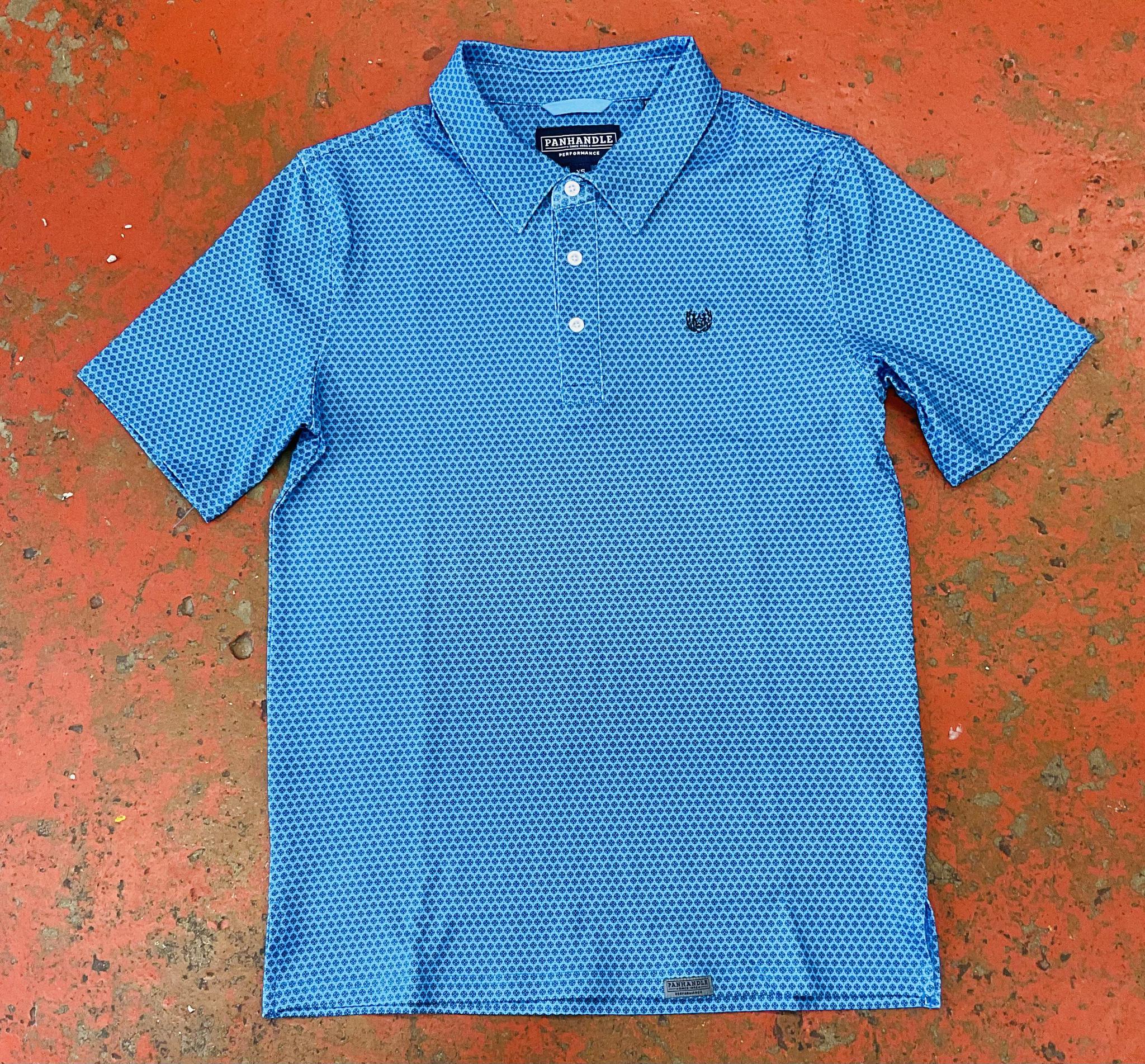 Mens short sleeve Geo button knit polo navy | PPMT51R0WC